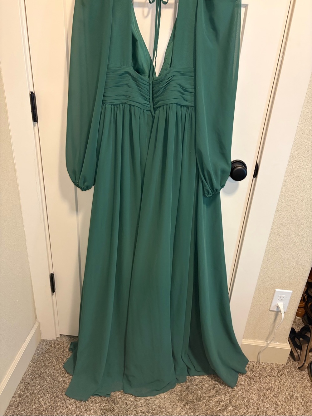 Azazie Forest Green V-Neck Long Sleeve Chiffon Maxi Dress with Front Slit - Picture 9 of 9